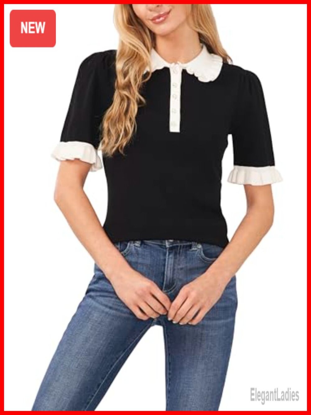 Short Sleeve Contrast Collar Polo Sweater Stretchable Classic Fit